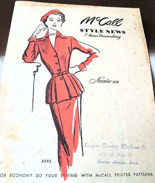 FABULOUS Vintage November 1950 McCALL Patterns Style News Flyer Catalog with 16 Pages Gorgeous Inspiring Pattern Illustrations