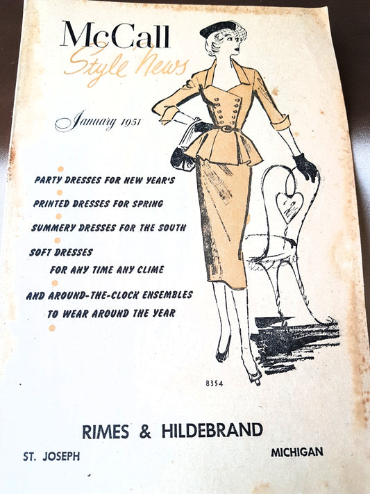 FABULOUS Vintage January 1951 McCALL Patterns Style News Flyer Catalog with 16 Pages Gorgeous Inspiring Pattern Illustrations
