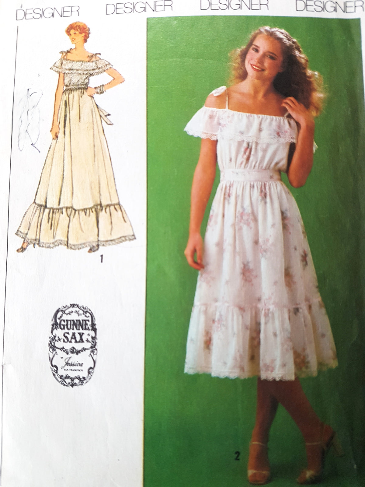 1970s GUNNE SAX Romantic Dress Pattern SIMPLICITY 9015 Two Lengths, Day or Evening Dress, Vintage Sewing Pattern FF