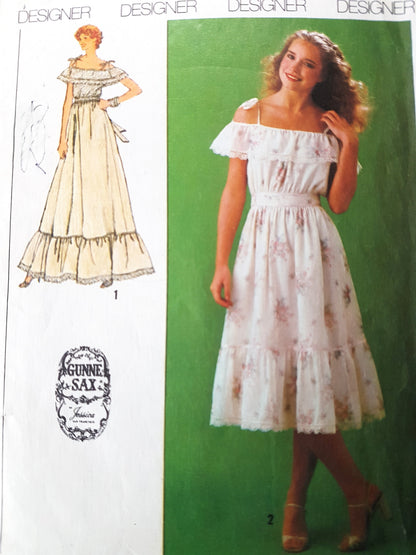 1970s GUNNE SAX Romantic Dress Pattern SIMPLICITY 9015 Two Lengths, Day or Evening Dress, Vintage Sewing Pattern FF