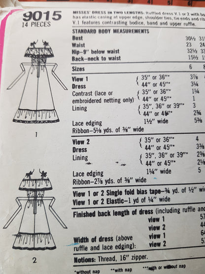 1970s GUNNE SAX Romantic Dress Pattern SIMPLICITY 9015 Two Lengths, Day or Evening Dress, Vintage Sewing Pattern FF