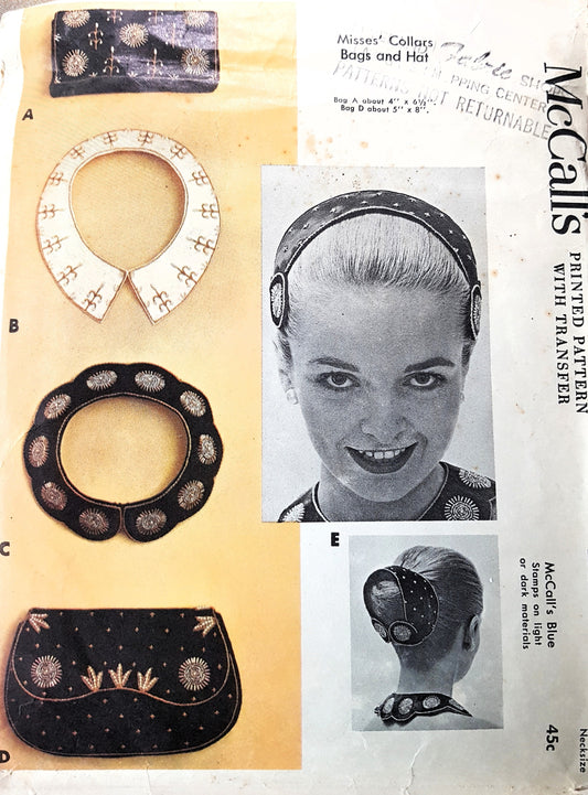 FABULOUS 1950s Collars,Bags and Hat Pattern McCALLS 2024 Includes Beading Transfers, Never Used Vintage Sewing Pattern FF