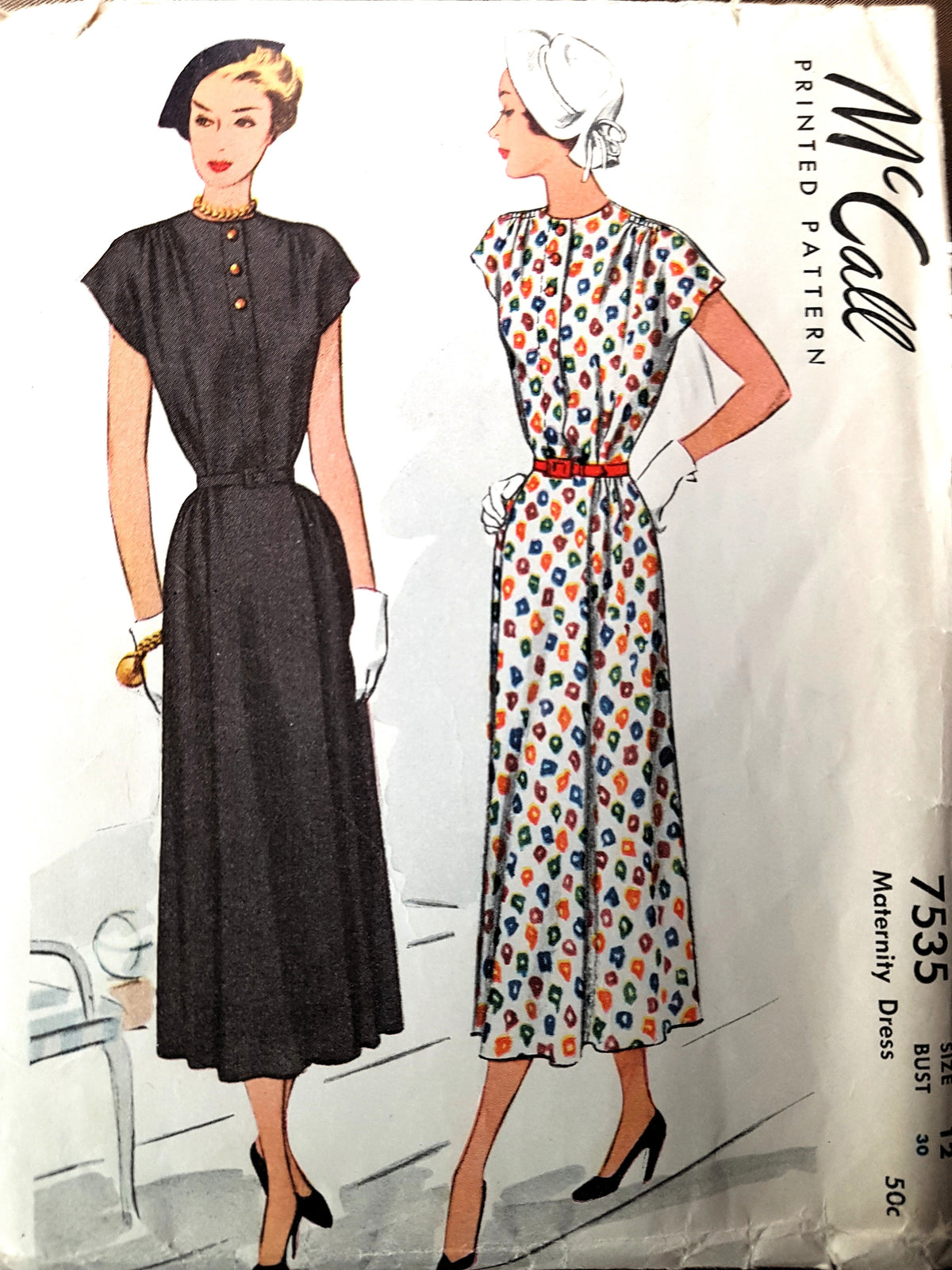 1940s STYLISH Adjustable Maternity Dress Pattern McCALL 7535 Bust 30 Vintage Sewing Pattern