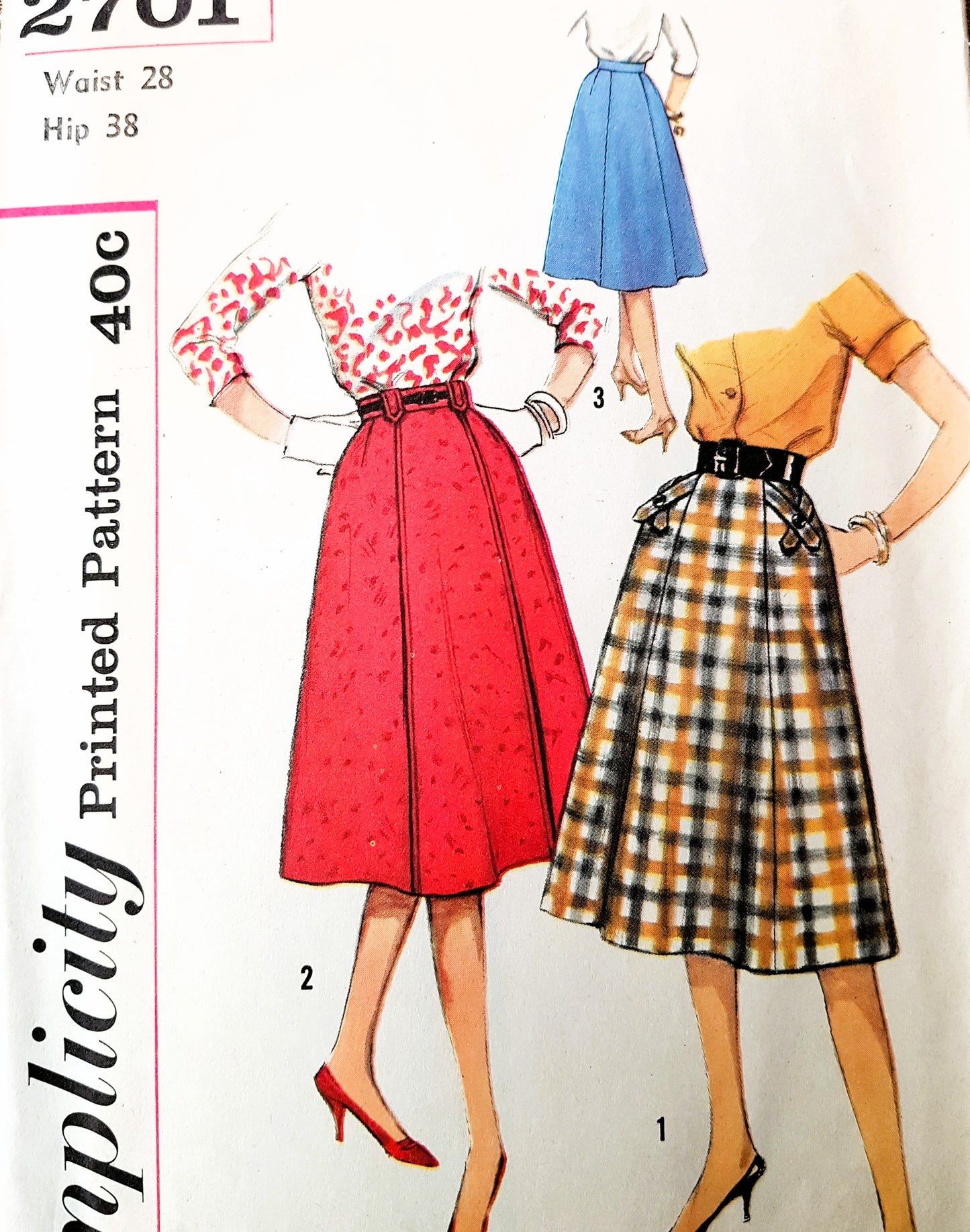 1950s STYLISH Skirt Pattern SIMPLICITY 2701 Flared Skirt With 6 Gores, Waist 28 Vintage Sewing Pattern
