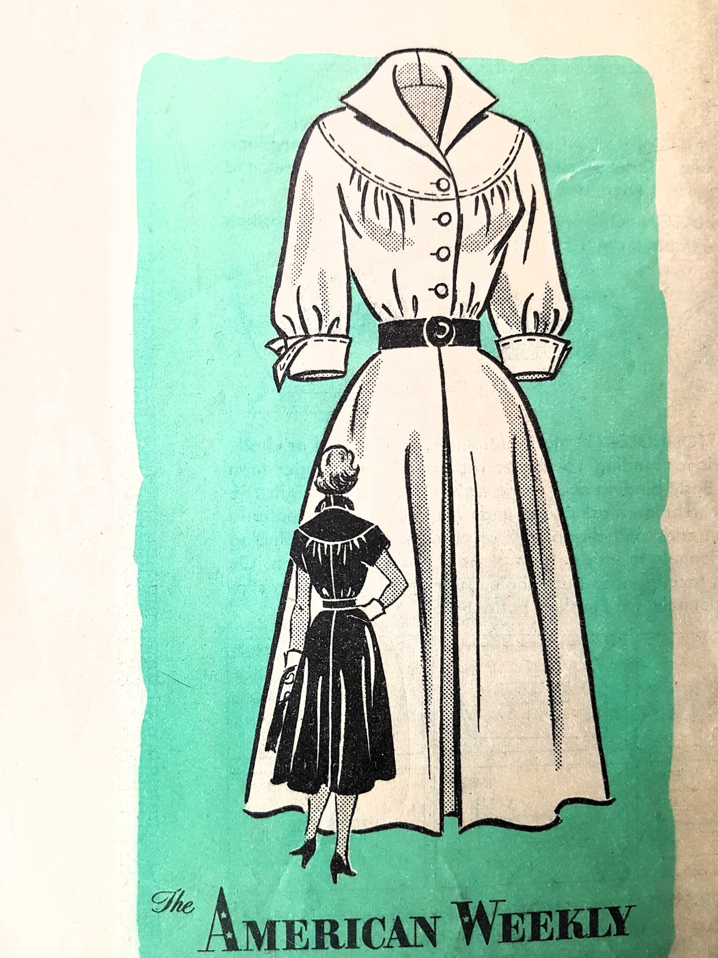 1950s FLATTERING Dress Pattern AMERICAN WEEKLY 3811 Wing Collar Dress Bust 32 Vintage Sewing Pattern