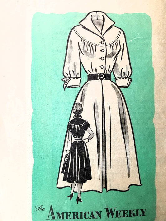 1950s FLATTERING Dress Pattern AMERICAN WEEKLY 3811 Wing Collar Dress Bust 32 Vintage Sewing Pattern