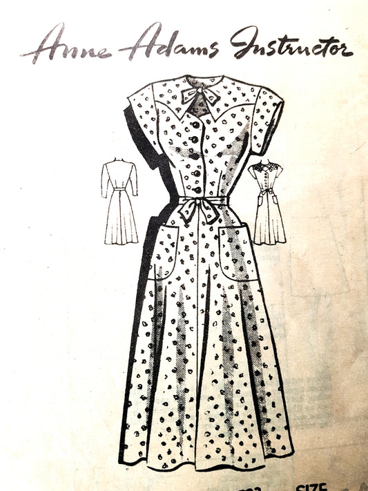 1950s CUTE Keyhole Neckline Dress Pattern ANNE ADAMS 4523 Figure Flattering Design Bust 32 Vintage Sewing Pattern