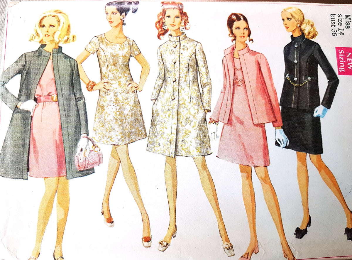 1960s FABULOUS Dress,Jacket and Coat Pattern SIMPLICITY 7904 Day or Evening, Bust 36 Vintage Sewing Pattern