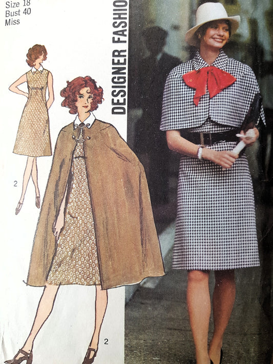 1970s FABULOUS Cape, Capelet and Dress Pattern SIMPLICITY 9870 Bust 40 Vintage Sewing Pattern