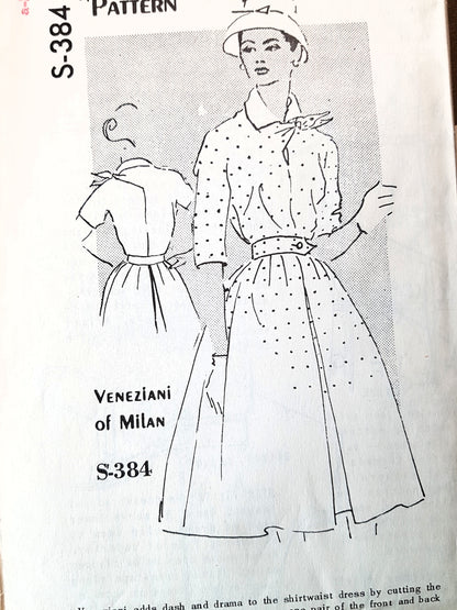 1950s STYLISH Designer Dress Pattern SPADEA 384 Veneziani of Milan Shirtdress, Bust 38 Vintage Sewing Pattern