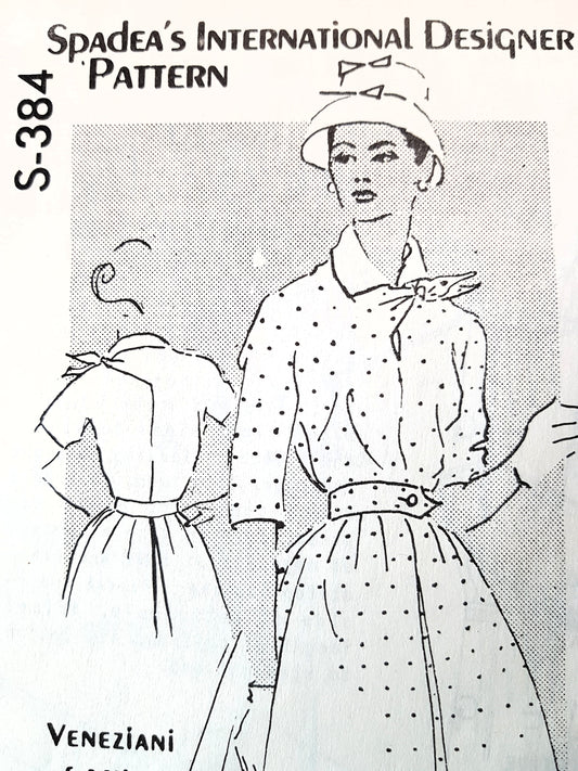 1950s STYLISH Designer Dress Pattern SPADEA 384 Veneziani of Milan Shirtdress, Bust 38 Vintage Sewing Pattern