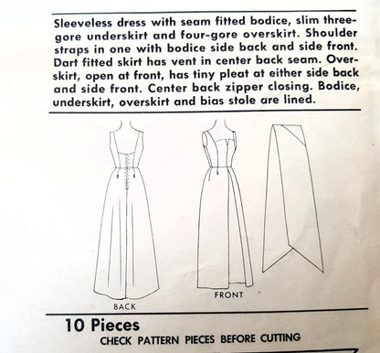 Early 1960s GLAMOROUS Evening Gown and Stole Pattern by Pauline Trigère McCALLS 6033 Stunning Design, Bust 32 Vintage Sewing Pattern
