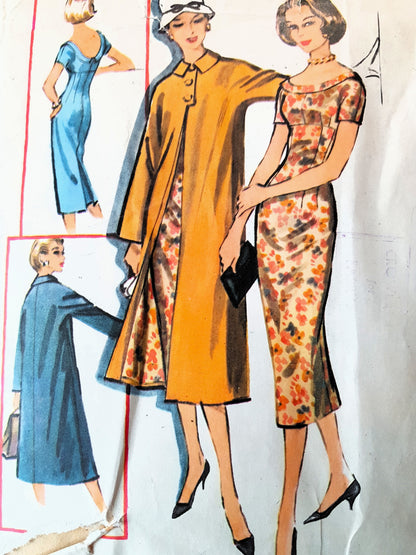 1950s ELEGANT Empire Waist Dress and Coat Pattern McCALLs 3975 Bust 36 Vintage Sewing Pattern