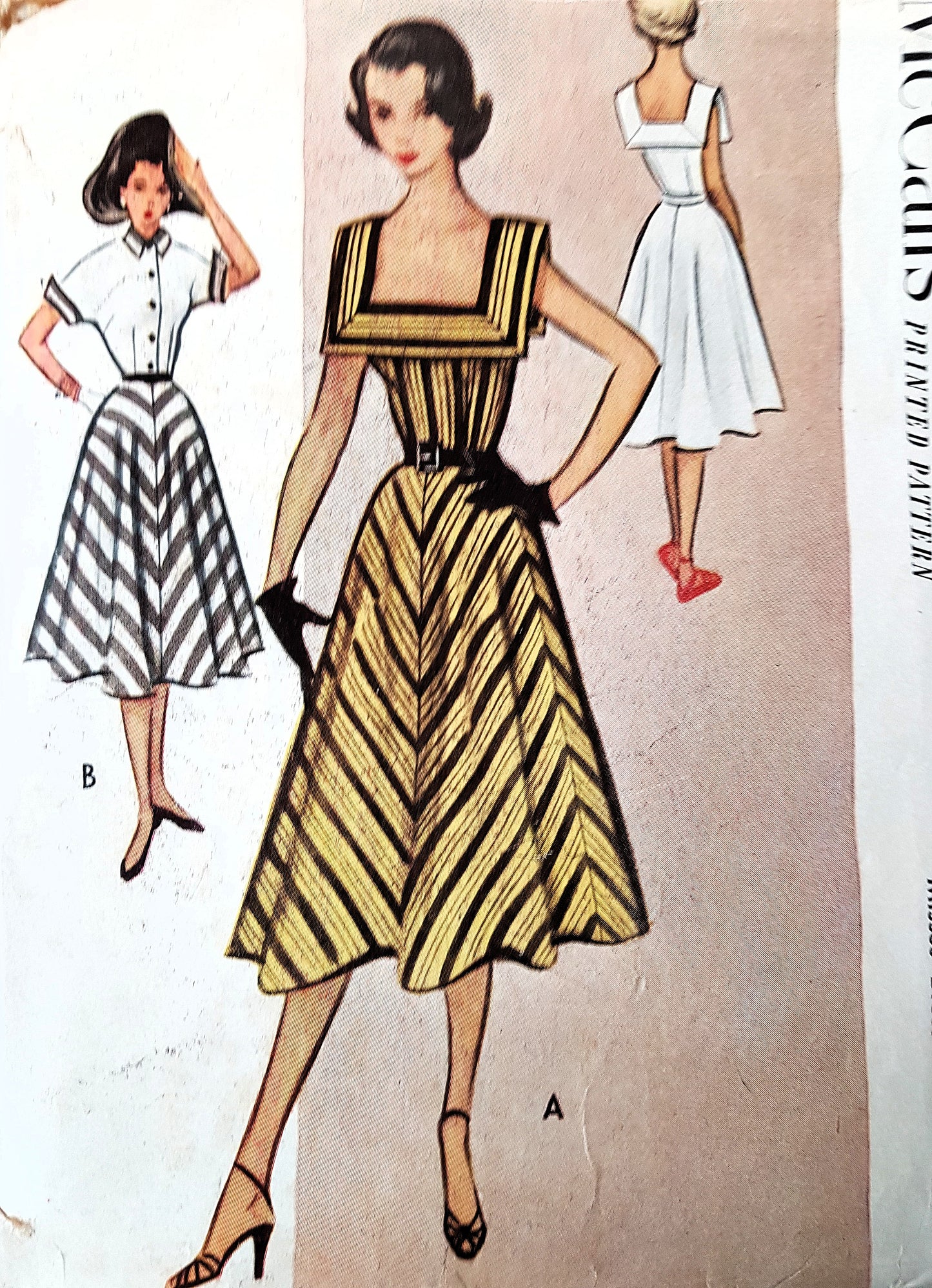 1950s STRIKING Dress and Jacket Pattern McCALLS 8797 Lovely Square Neckline, Bust 38 Vintage Sewing Pattern