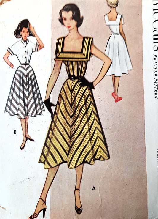 1950s STRIKING Dress and Jacket Pattern McCALLS 8797 Lovely Square Neckline, Bust 38 Vintage Sewing Pattern