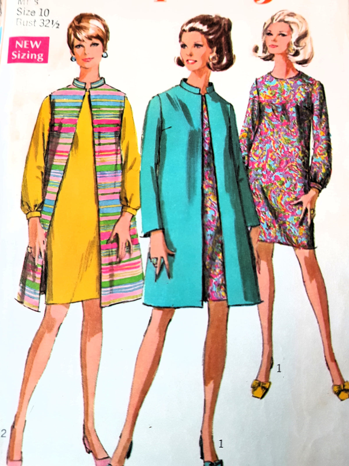 MOD 1960s Coat, Sleeveless Coat and Dress Pattern SIMPLICITY 7483 Bust 32-1/2 Vintage Sewing Pattern FF