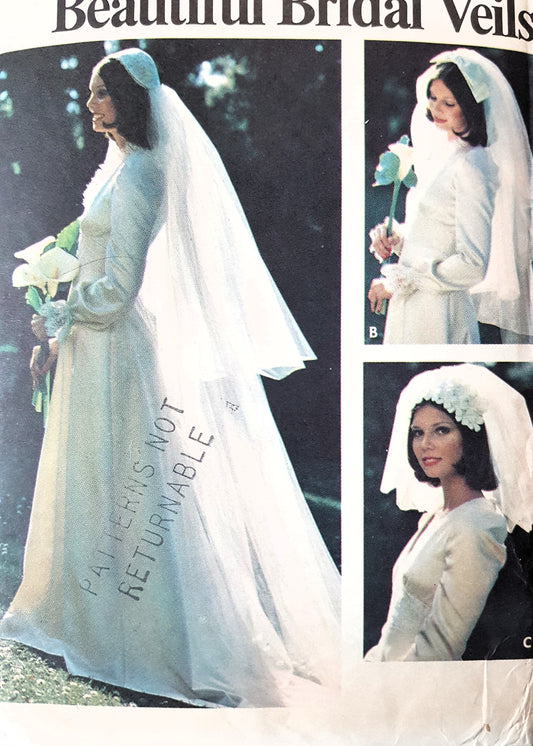 1970s ROMANTIC Bridal Wedding Veils Pattern BUTTERICK 3753 Vintage Sewing Pattern