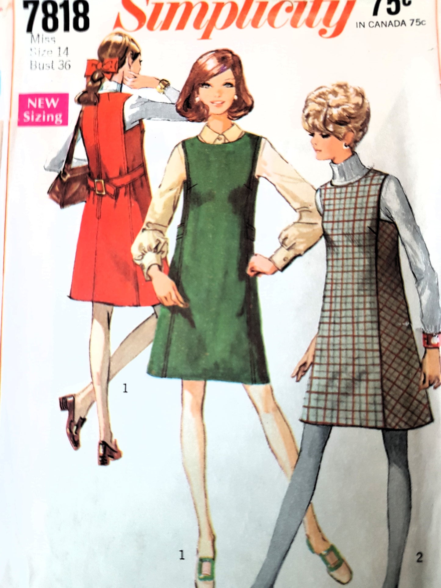 CUTE 1960s Jumper Dress Pattern SIMPLICITY 7818 Bust 36 Vintage Sewing Pattern