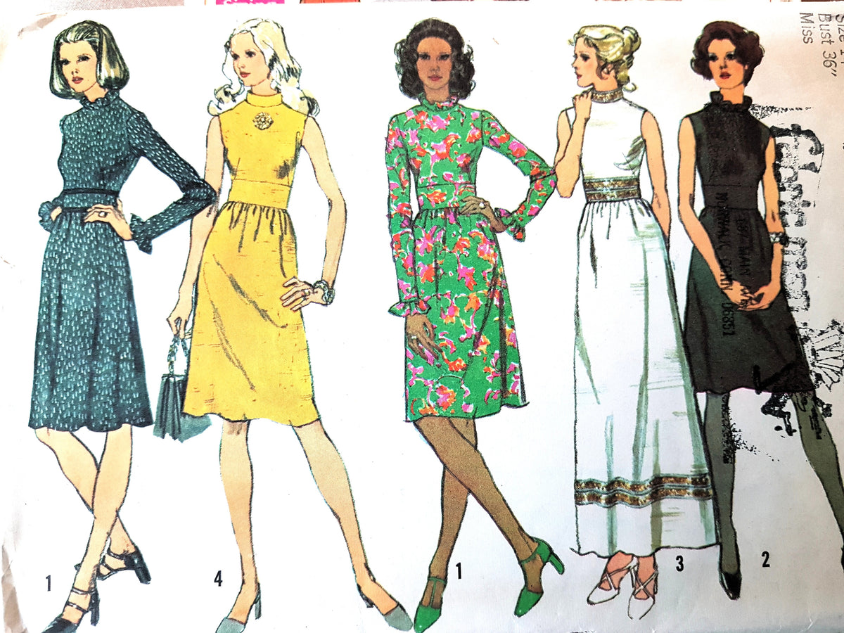 1970s Midriff Dress Pattern SIMPLICITY 5095 Regular or Evening Length, 5 Versions, Bust 36 Vintage Sewing Pattern