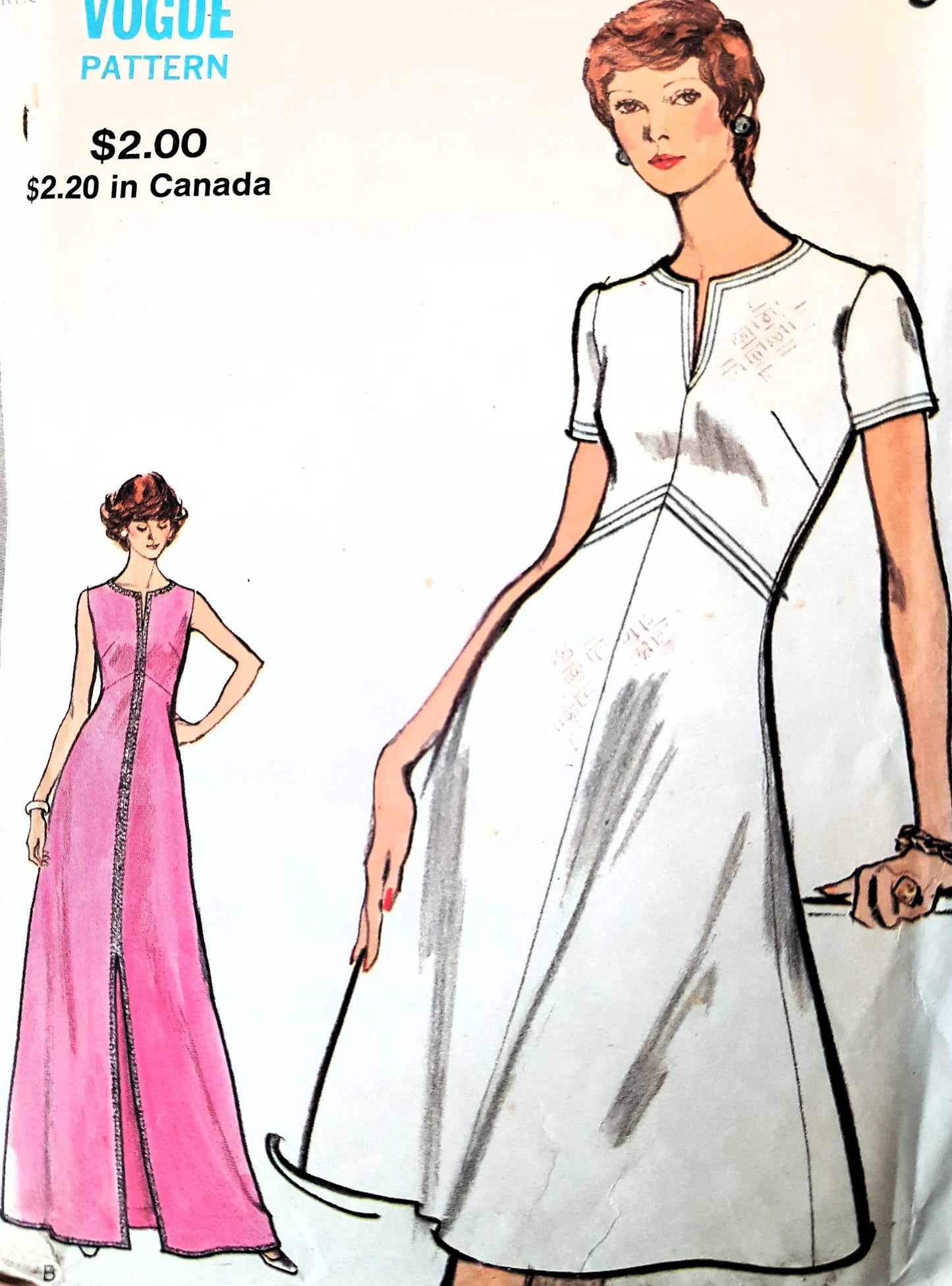 1970s FABULOUS Dress Pattern VOGUE Very Easy 8296 Slit Neckline, 2 Lengths Bust 36 Vintage Sewing Pattern