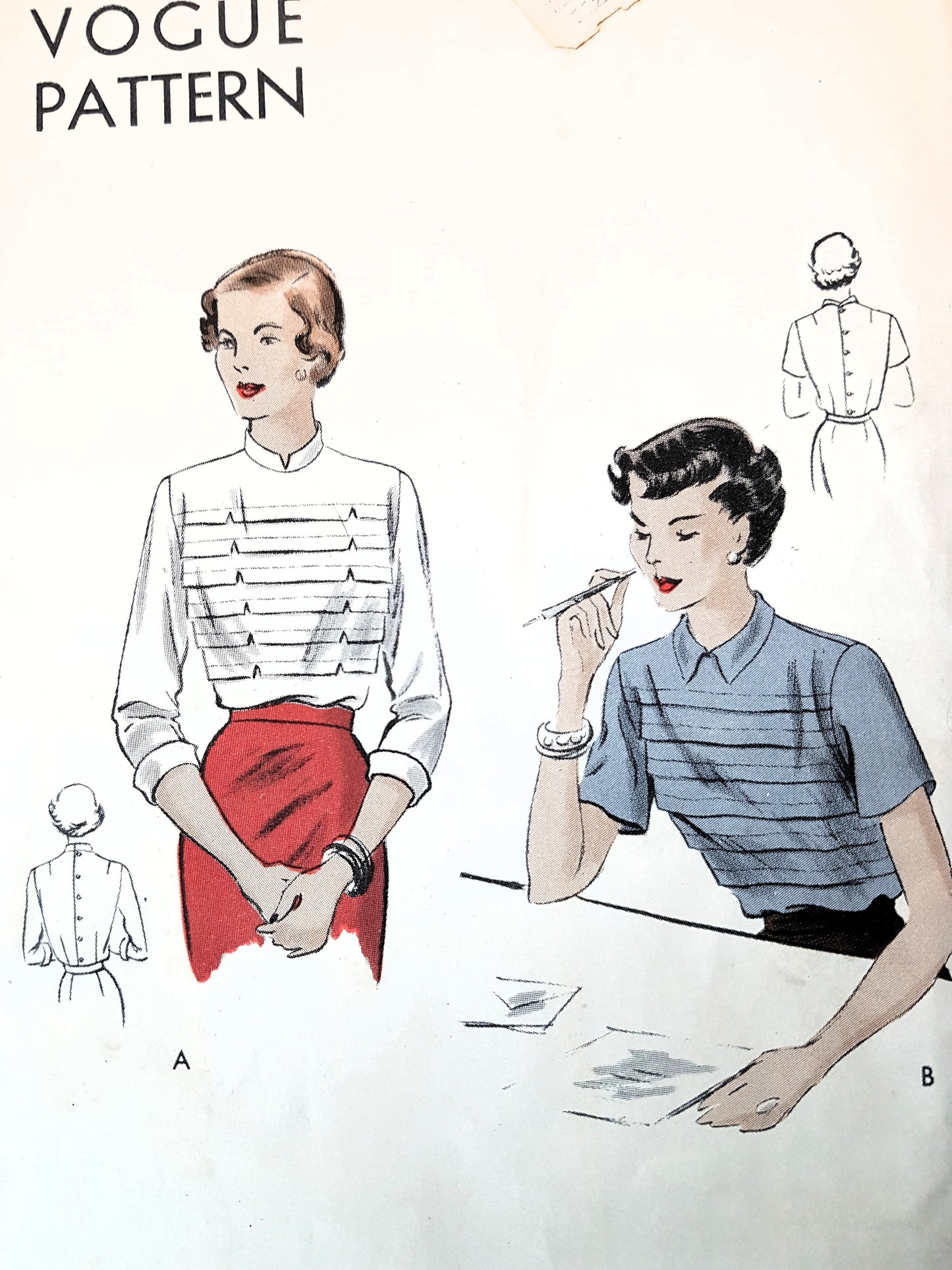 Late 1940s BEAUTIFUL Blouse Pattern VOGUE 6736 Two Styles Bust 36 Vintage Sewing Pattern