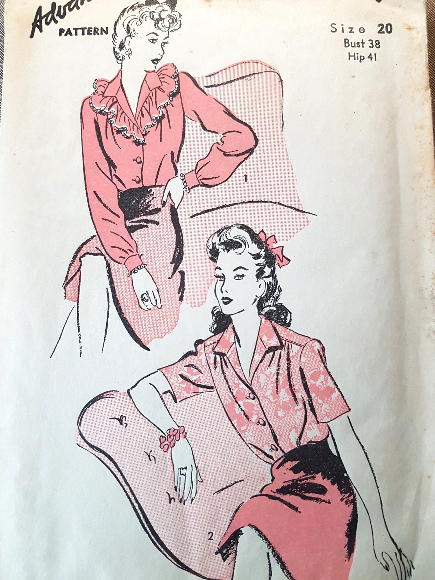 1940s LOVELY Blouse Pattern ADVANCE 3229 Two Versions Ruffled or Tailored Collars, Bust 38 Vintage Sewing Pattern FF