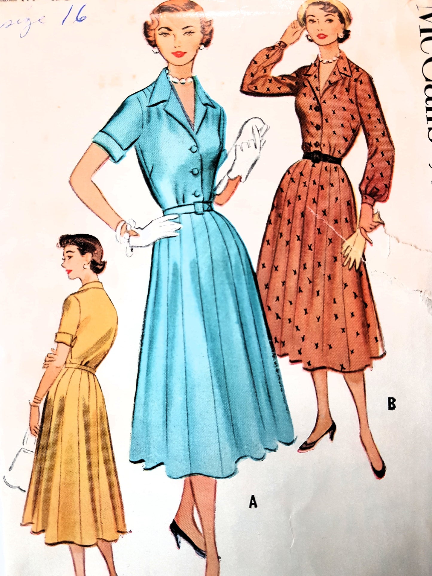 1950s FLATTERING Dress Pattern McCALLS 9438 Bust 34 Vintage Sewing Pattern FF