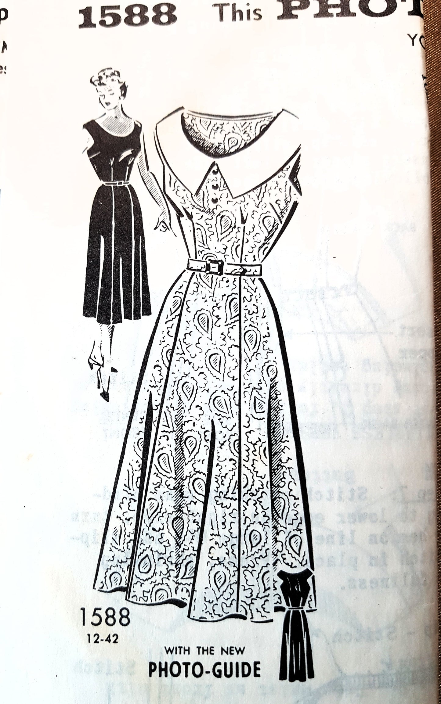 1950s FLATTERING Dress Pattern PATT-O-RAMA 1588 Scoop Neckline or Collar, Bust 36 Vintage Sewing Pattern