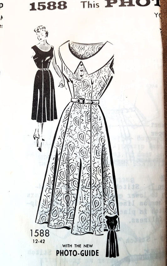 1950s FLATTERING Dress Pattern PATT-O-RAMA 1588 Scoop Neckline or Collar, Bust 36 Vintage Sewing Pattern