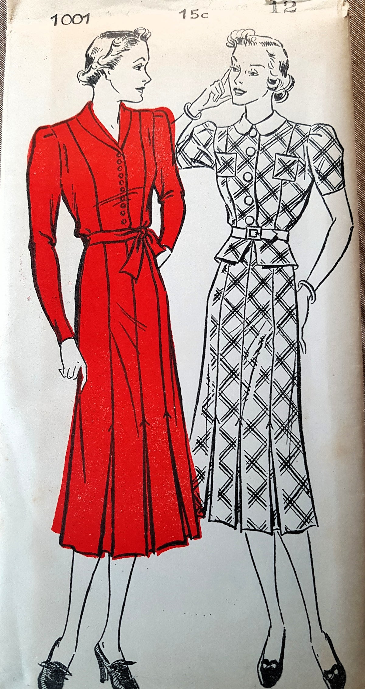 Late 1930s ART DECO Dress and Peplum Pattern NEW YORK 1001 Bust 30 Vintage Sewing Pattern FF