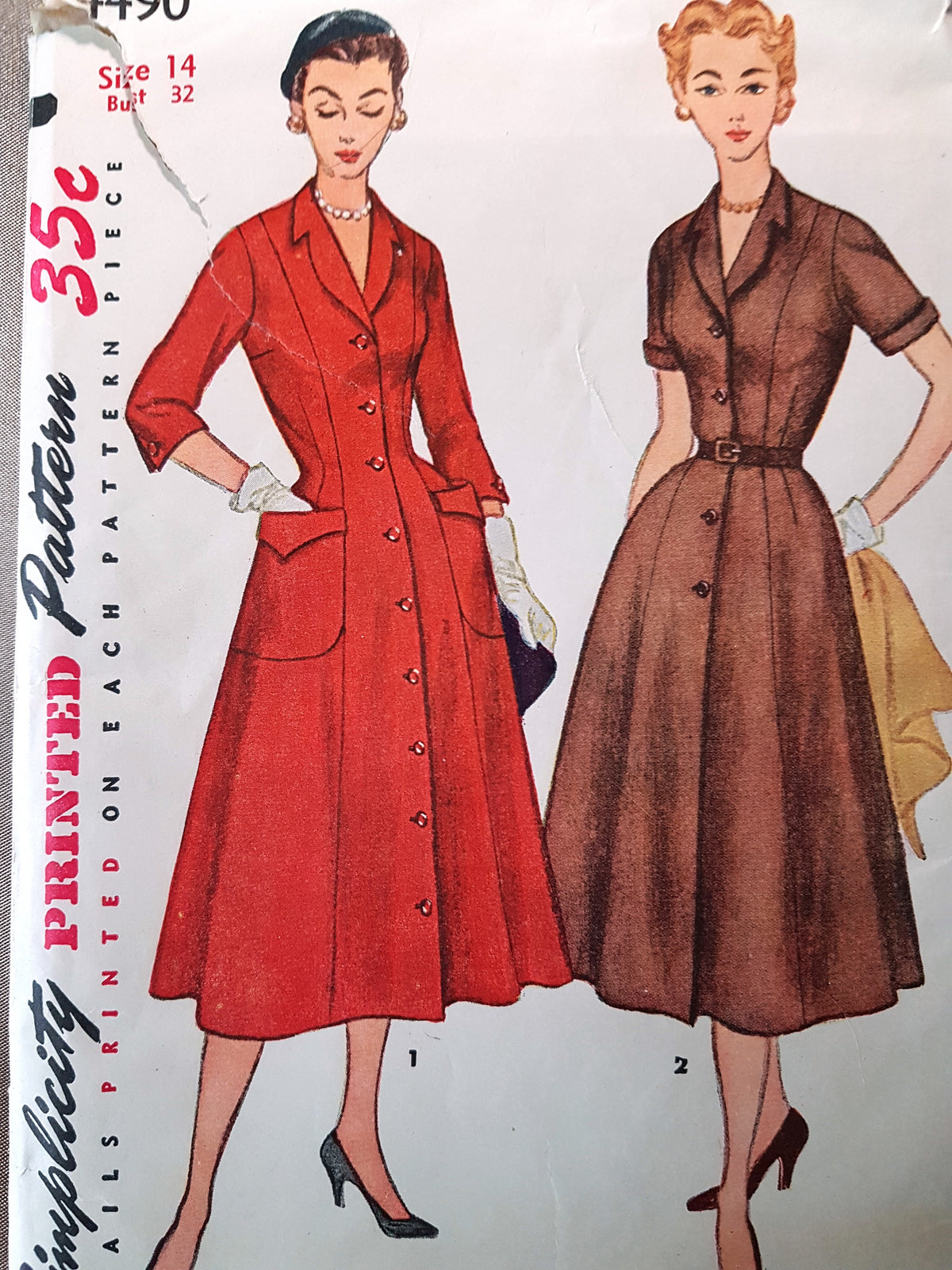 1950s STYLISH Princess Style Coat Dress Pattern Two Style Versions, Bust 32 Vintage Sewing Pattern FF