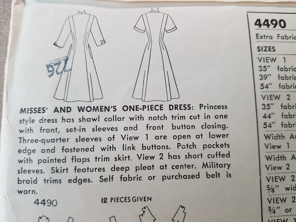 1950s STYLISH Princess Style Coat Dress Pattern Two Style Versions, Bust 32 Vintage Sewing Pattern FF