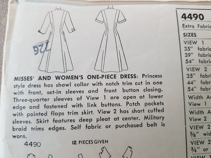 1950s STYLISH Princess Style Coat Dress Pattern Two Style Versions, Bust 32 Vintage Sewing Pattern FF