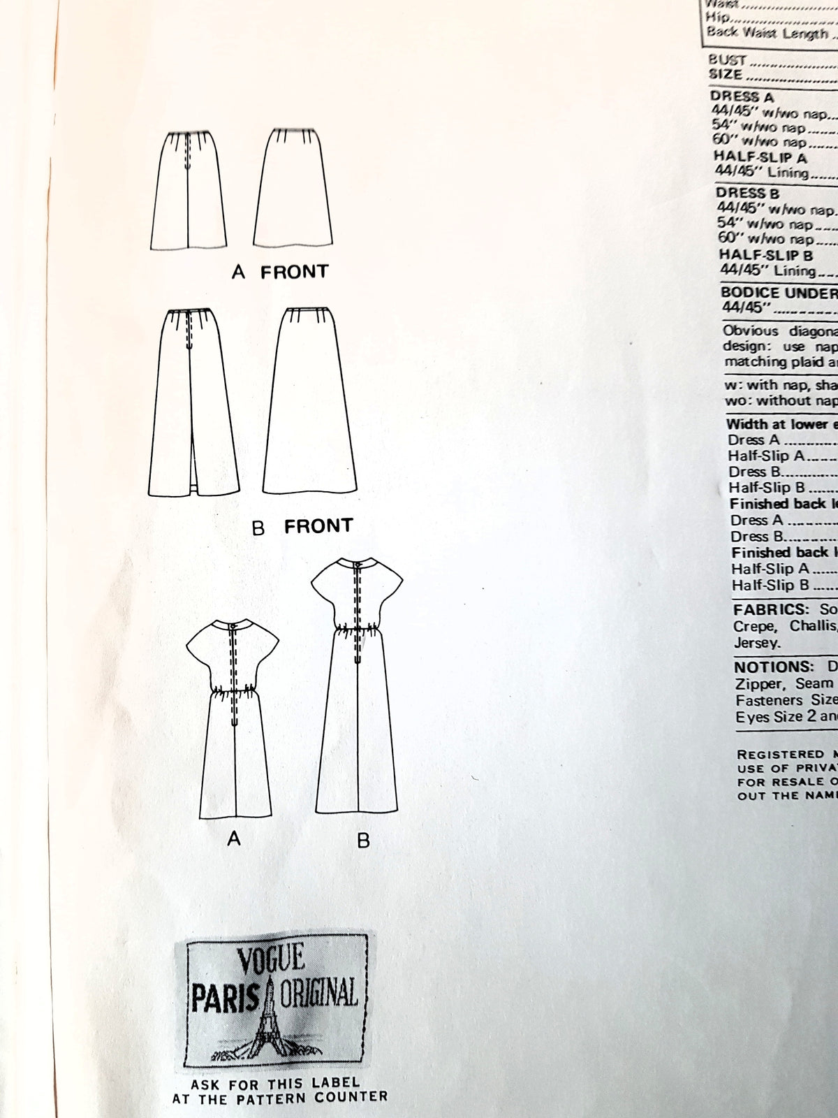 1970s NINA RICCI Evening Dress Pattern VOGUE Paris Original 1318 Two Lengths Bust 32-1/2 Vintage Sewing Pattern