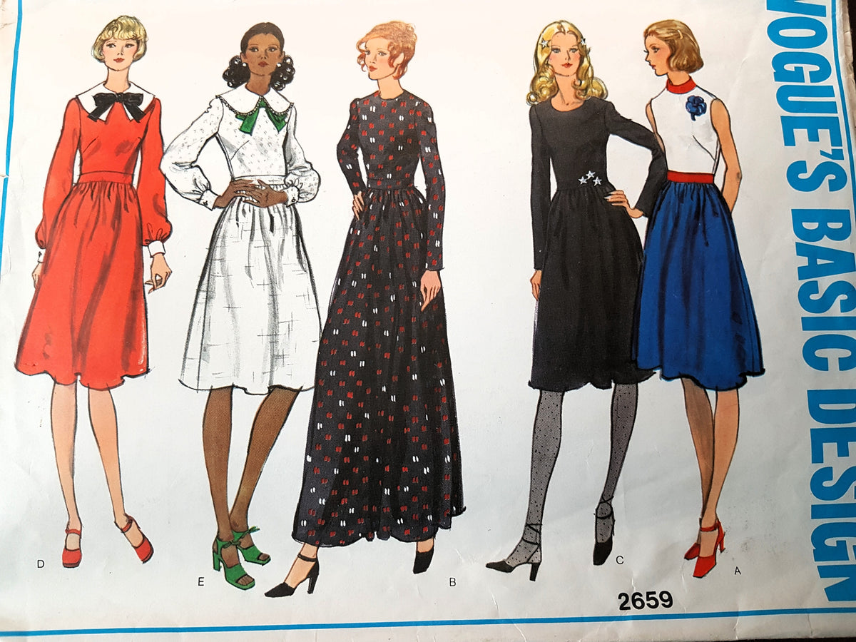 LOVELY Early 1970s Basic Dress Pattern VOGUE 2659 Two Lengths ,5 Versions, Bust 34 Vintage Sewing Pattern FF