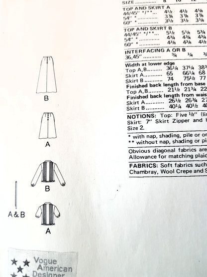 Late 1970s ALBERT NIPON 2 Pc Dress Pattern VOGUE American Designer 1745 Day or Evening Lengths Bust 34 Vintage Sewing Pattern