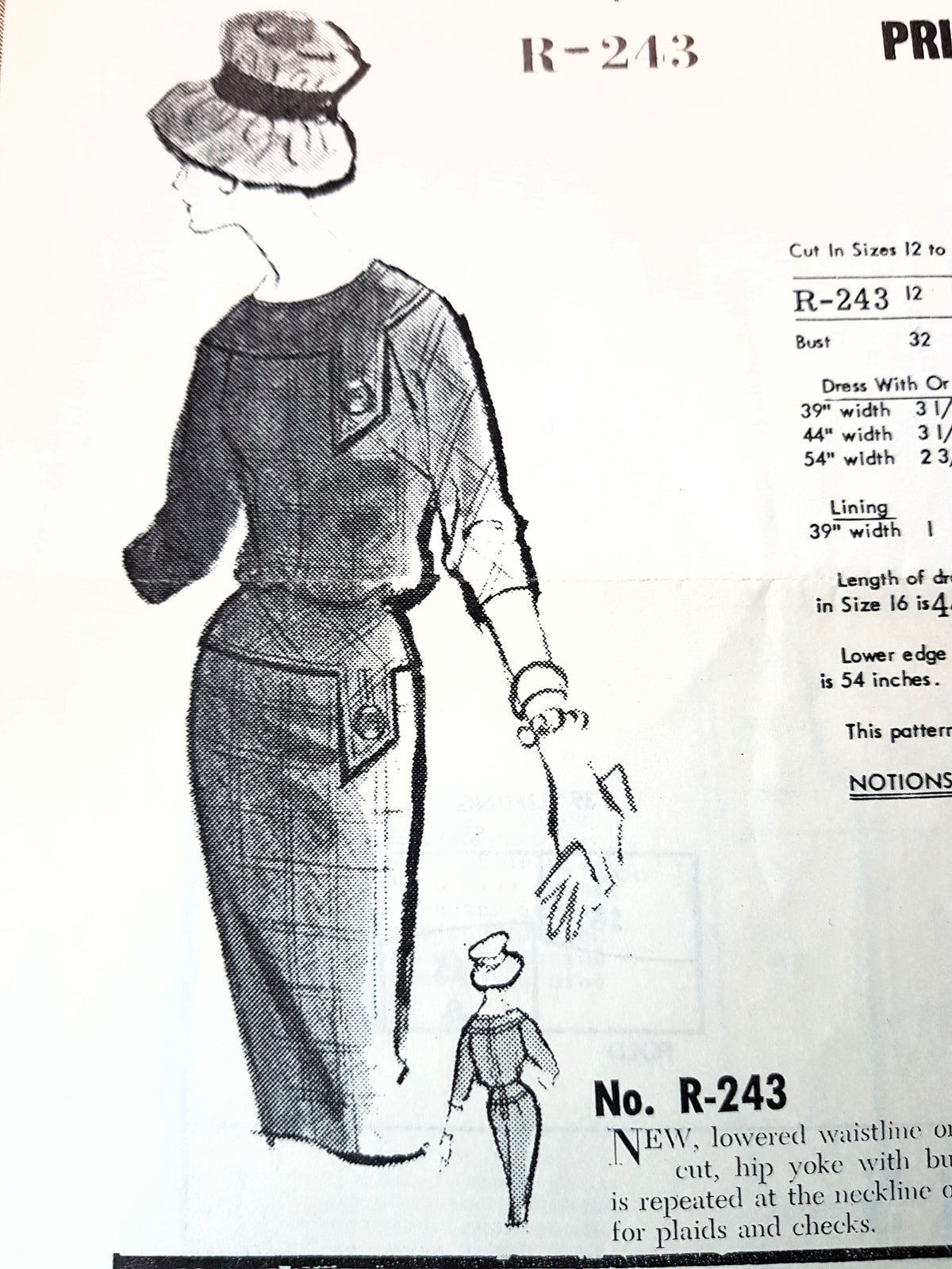 CLASSY Early 1960s Slim Dress Pattern AUSTIN LA MAR R-243 Chic Dress, Perfect For Plaid or Checks Bust 34 Vintage Sewing Pattern FF