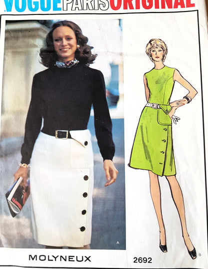 1970s CLASSY Molyneux Slim Dress Pattern Vogue Paris Original 2692 Unique Design Bust 36 Vintage Sewing Pattern