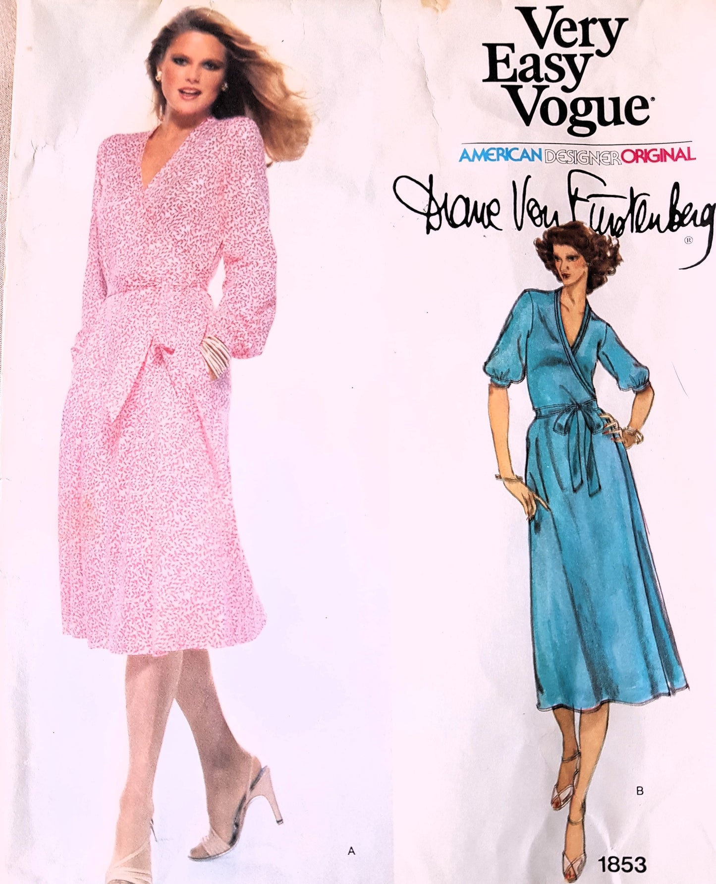 1970s FABULOUS Diane von Furstenberg Wrap Dress Pattern VOGUE American Designer 1853 ,Bust 34, Very Easy To Sew ,Vintage Sewing Pattern