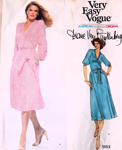 1970s FABULOUS Diane von Furstenberg Wrap Dress Pattern VOGUE American Designer 1853 ,Bust 34, Very Easy To Sew ,Vintage Sewing Pattern