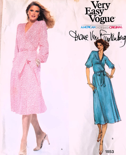 1970s FABULOUS Diane von Furstenberg Wrap Dress Pattern VOGUE American Designer 1853 ,Bust 34, Very Easy To Sew ,Vintage Sewing Pattern