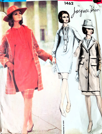 STYLISH 1960s Tunic Dress and Coat VOGUE Paris Original 1462 by JACQUES HEIM Bust 34 Vintage Sewing Pattern