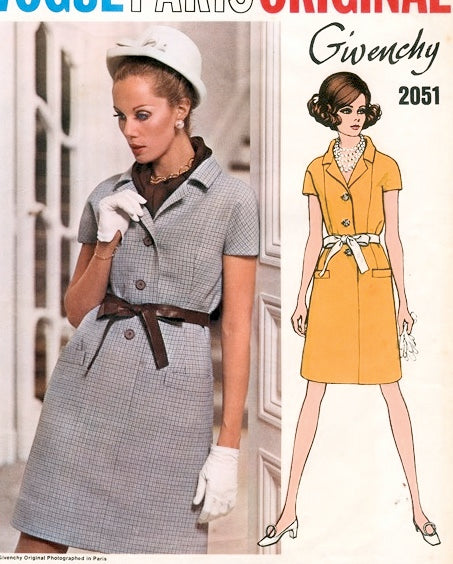 1960s GIVENCHY Dress Pattern VOGUE Paris Original 2051 Chic Straight Step In Dress, Day or Cocktail Dress, Bust 38 Vintage Sewing Pattern
