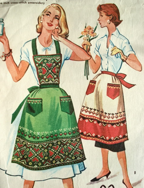 1950s FULL BIB or HALF APRONS PATTERN  6 To The Inch CROSS STITCH EMBROIDERY TRANSFER McCALLS 2061
