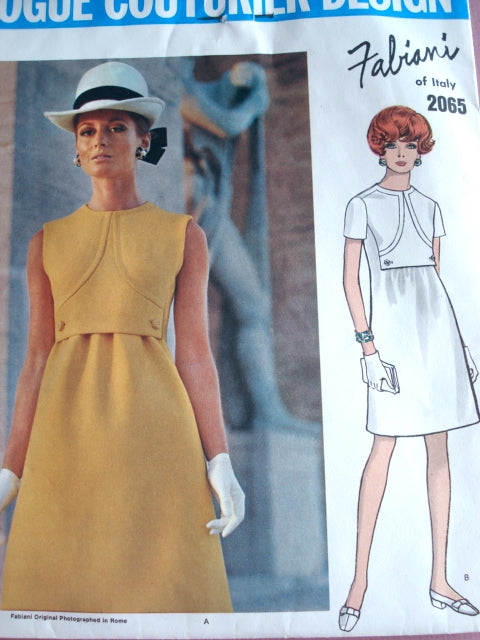 1960s MOD FABIANI DRESS PATTERN VOGUE COUTURIER DESIGN 2065 Vintage Sewing Pattern