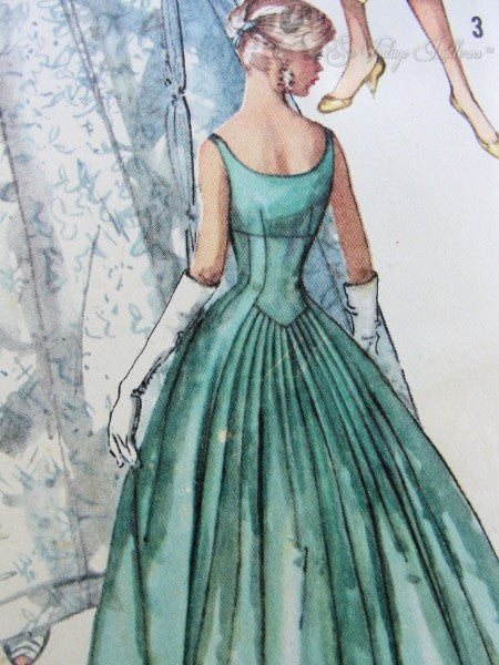1950s GORGEOUS Empire Sweetheart Neckline Wedding Dress Bridal Gown and Spencer Jacket Pattern SIMPLICITY 2066 Breath Taking Princess Design, Graceful Back Pleated, Striking Wing Collar Jacket Bust 32 Vintage Sewing Pattern