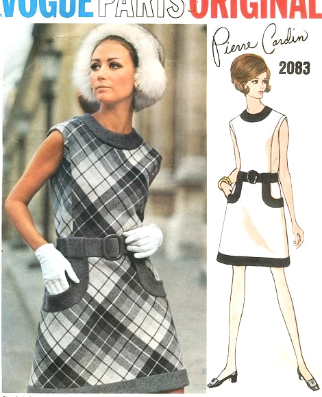 1960s Mod PIERRE CARDIN Striking Dress Pattern VOGUE PARIS ORIGINAL 2083  Fabulous Design, Bust 34 Vintage Sewing Pattern Factory Folded