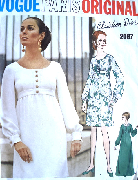 60s EMPIRE Day or Evening Maxi Dress Pattern CHRISTIAN DIOR Vogue Paris Original 2087 Classy Style Size 8 Vintage Sewing Pattern