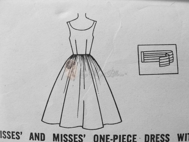 1950s BEAUTIFUL Party Evening Cocktail Dress Pattern Simplicity 2089 Full Rockabilly Skirt and Cummerbund 3 Lovely Necklines Bust 34 Simple To Make Vintage Sewing Pattern FF