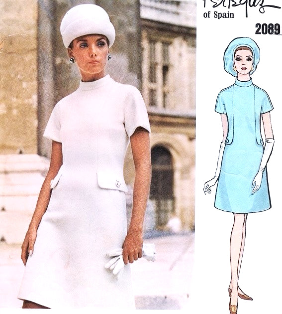 60s  MOD Dress Pattern VOGUE COUTURIER DESIGN 2089 PERTEGAZ Bust 34 Vintage Sewing Pattern